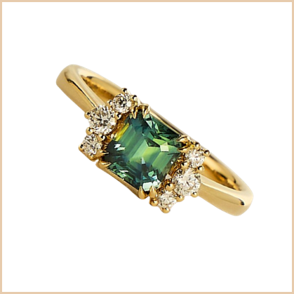 Bague de fiançailles en or jaune avec saphir octogonal et diamants Bonnot